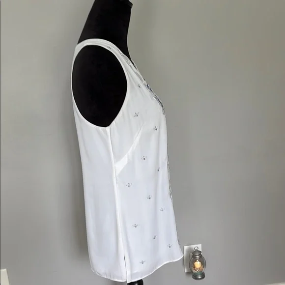 White and Blue Embroidered Women's Top - Picture 3 of 7